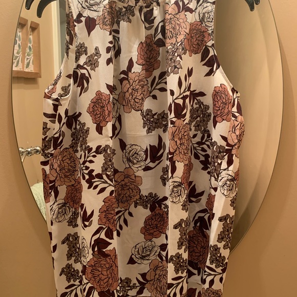 Ann Taylor S ivory mauve olive floral shell blouse - Picture 3 of 7